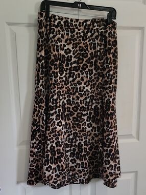 Leopard Print A-Line Midi Skirt in Brown